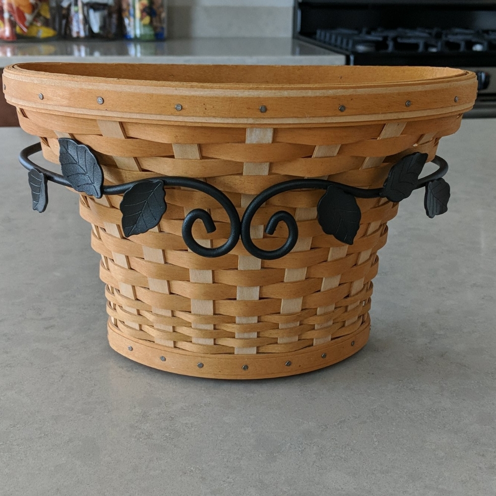 Longaberger basket with wrought iron holder